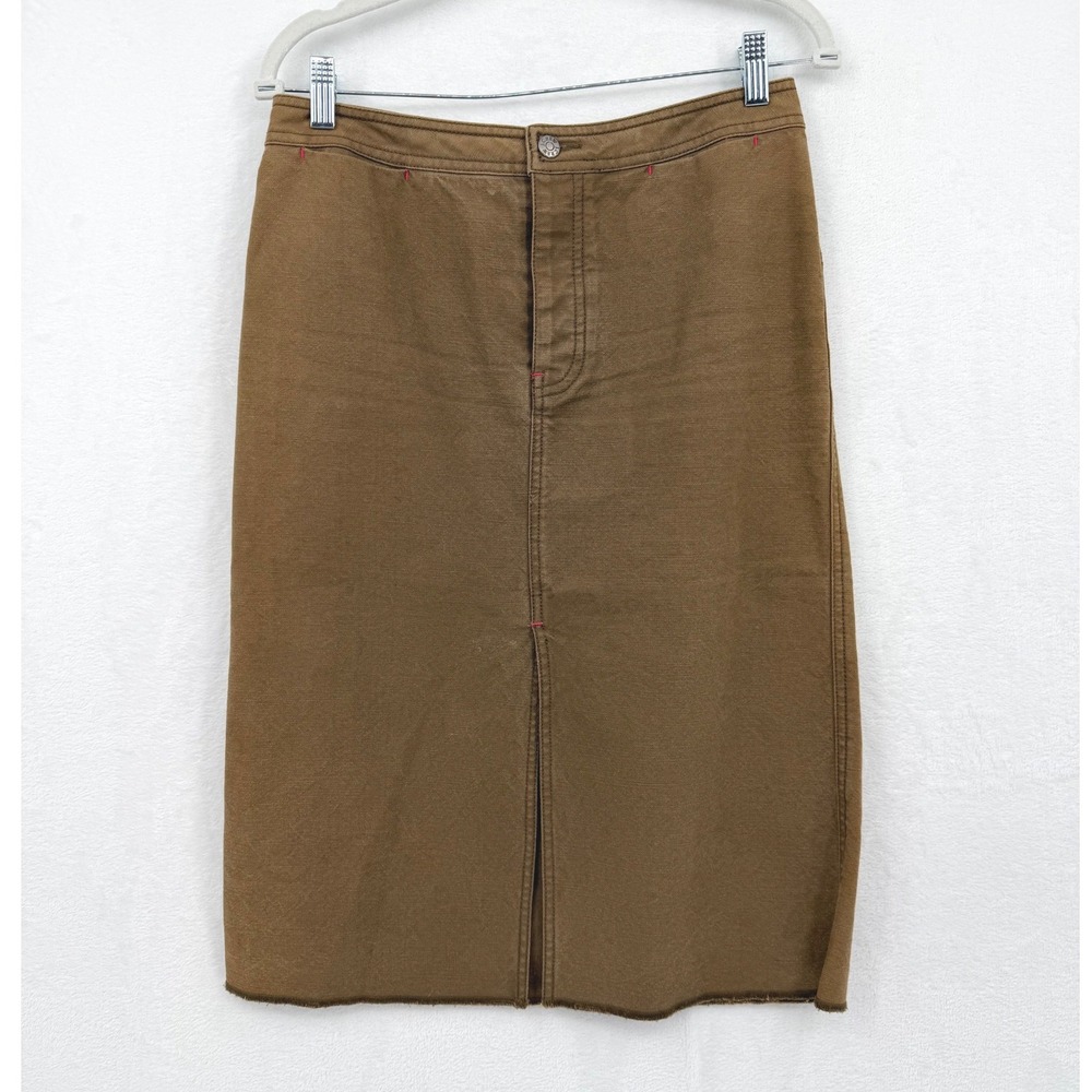 Vintage J.Crew Brown Cotton Canvas Pencil Skirt Raw Hem Size 6 Neutral Earthy